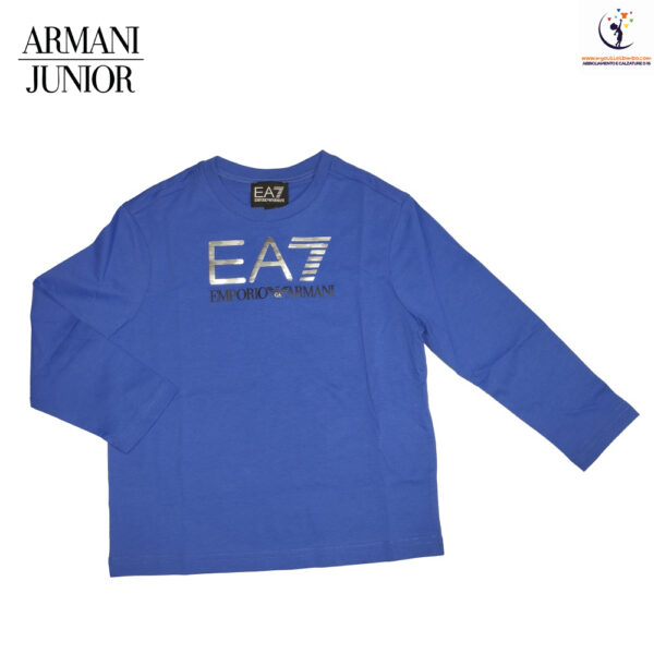 t-shirt da bambino EMPORIO ARMANI junior jersey puro cotone azzurro e nero