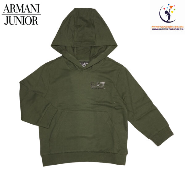 felpa da bambino EMPORIO ARMANI junior puro cotone garzato verde militare