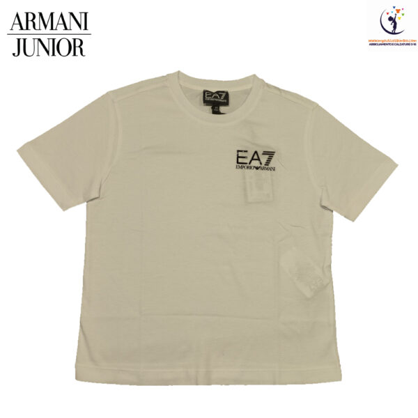 t-shirt basic da bambini Emporio Armani bianca in jersey di puro cotone