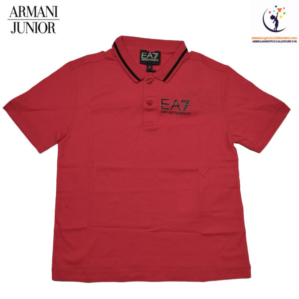 polo da bambini Emporio Armani rossa in jersey di puro cotone