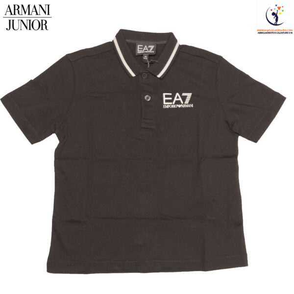 polo da bambini Emporio Armani nera in jersey di puro cotone