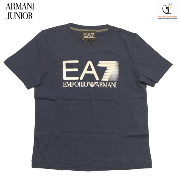 t-shirt da bambini Emporio Armani blu in jersey di puro cotone