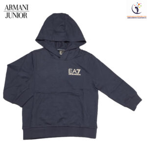 felpa da bambini Emporio Armani blu di puro cotone con cappuccio