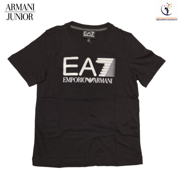 t-shirt da bambini Emporio Armani nera in jersey di puro cotone