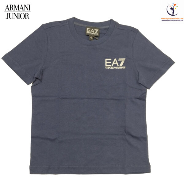 t-shirt basic da bambini Emporio Armani blu in jersey di puro cotone