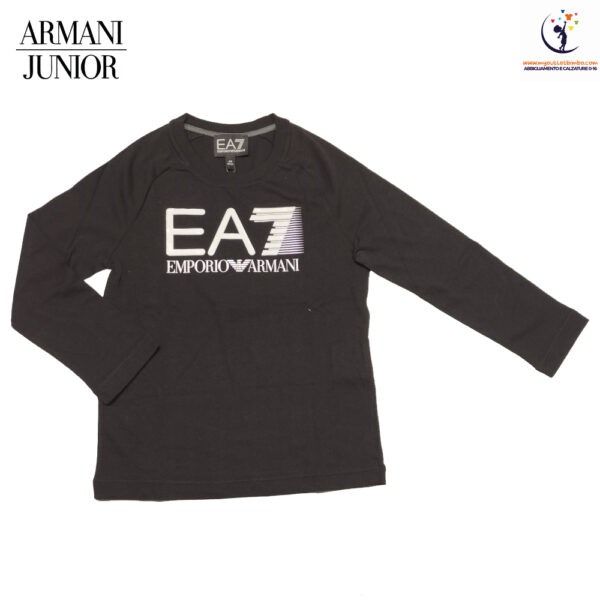 t-shirt da bambini Emporio Armani nera a maniche lunghe in jersey di puro cotone