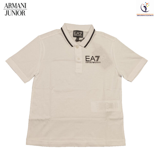 polo da bambini Emporio Armani bianca in jersey di puro cotone