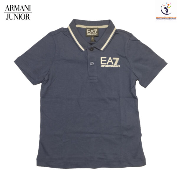 polo da bambini Emporio Armani blu in jersey di puro cotone