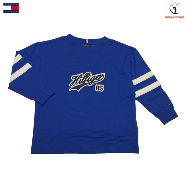 t-shirt da bambino di TOMMY HILFINGER puro cotone azzurra con ricamo