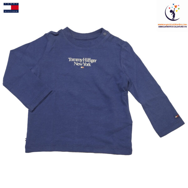 t-shirt primi mesi di TOMMY HILFINGER puro cotone azzurro con bottoni spalla