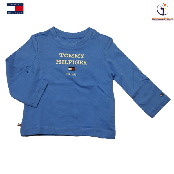 t-shirt primi mesi di TOMMY HILFINGER puro cotone azzurro con bottoni spalla