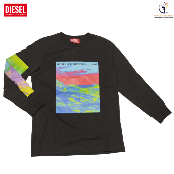 t-shirt da bambino girocollo di Diesel modello Stini Over nera