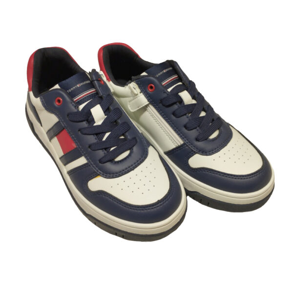 scarpe da bambino sneakers di TOMMY HILFINGER blu e bianca con cerniera - immagine 4