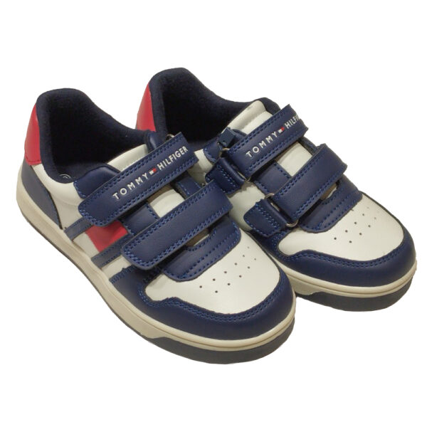 scarpe da bambino sneakers di TOMMY HILFINGER blu e rosso con strappo - immagine 4