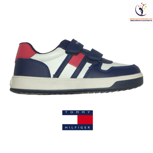 scarpe da bambino sneakers di TOMMY HILFINGER blu e rosso con strappo