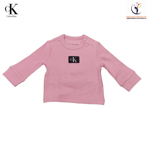 t-shirt per bambini primi mesi di Calvin Klein in jersey nero a costine maniche lunghe